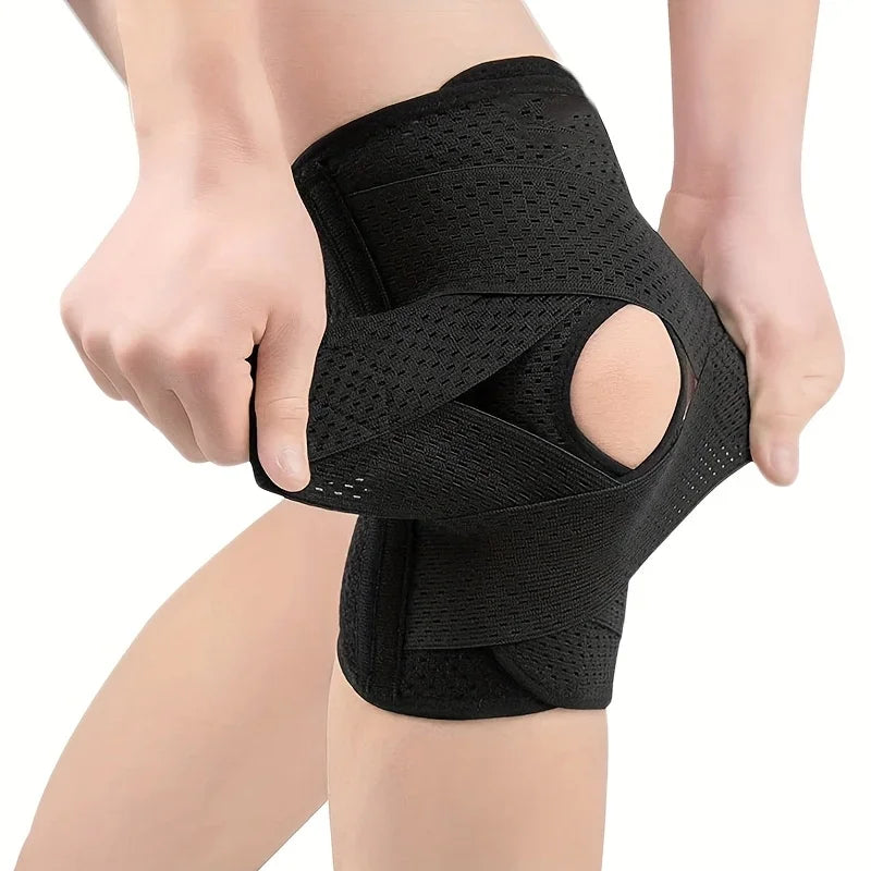 Unisex Compression Sports Knee Brace V-Cross Strap & Breathable Mesh with Side Stabilizers for Knee Pain Relief, Running Support