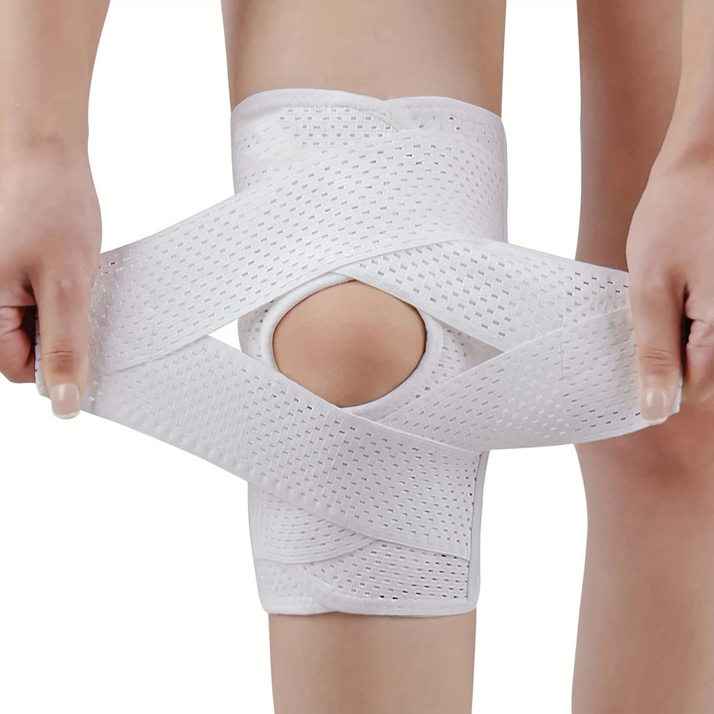 Unisex Compression Sports Knee Brace V-Cross Strap & Breathable Mesh with Side Stabilizers for Knee Pain Relief, Running Support